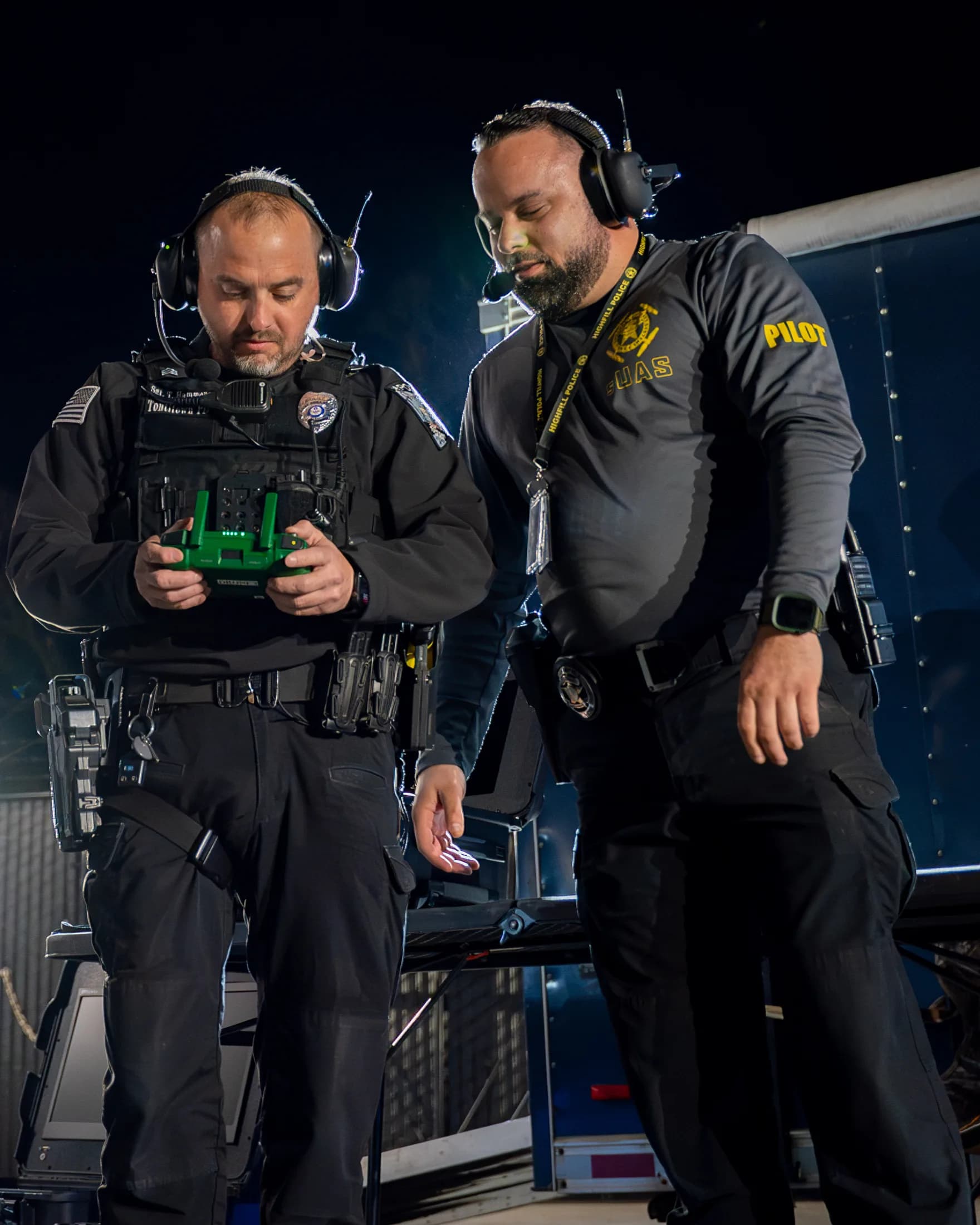 Highfill Police Department drone operators during training